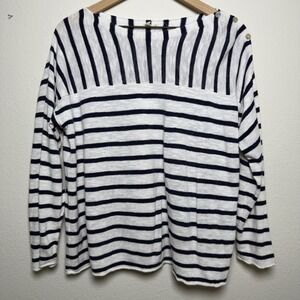 Eileen Fisher Women Organic Linen Cotton Knit Top Large White‎ Nautical Striped